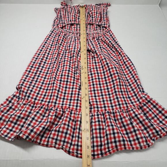 Oshkosh B'gosh Gingham Girls 10/10A Red White Blue Sundress Ruffle Patriotic - Picture 7 of 15